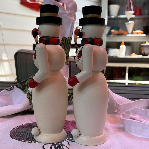 Christmas Candle Sticks Snowmen Painted Wood - Picture 4 of 13